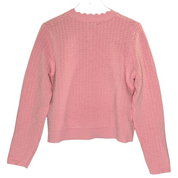 Greige L Womens Pink Knit Cardigan Sweater Gold Button Flower Detail Classic - Picture 2 of 9